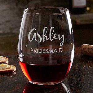 Bridal Party Engraved Stemless Wine Glass - 17863-S
