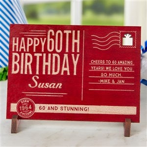 Sending Vintage Birthday Wishes To You Personalized Wood Postcard- Red - 17917-R