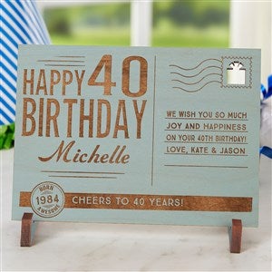 Sending Vintage Birthday Wishes To You Personalized Wood Postcard-Blue Stain - 17917-BL
