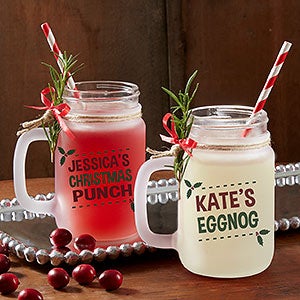 Eat, Drink  Be Merry Personalized Frosted Mason Jar - 17934