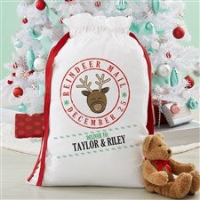 Reindeer Mail Personalized Canvas Drawstring Santa Sack - 17935