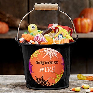 Sweets  Treats Personalized Halloween Mini Metal Bucket - Black - 17941-B