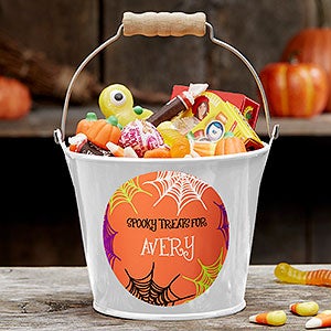 Sweets & Treats Personalized Halloween Mini Metal Bucket- White - 17941