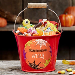 Sweets  Treats Personalized Halloween Mini Metal Bucket-Red - 17941-R