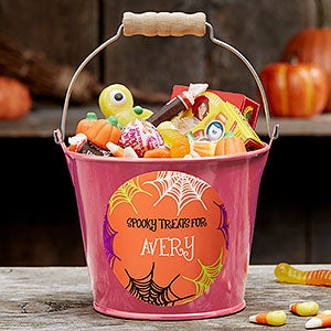 Sweets  Treats Personalized Halloween Mini Metal Bucket-Pink - 17941-P