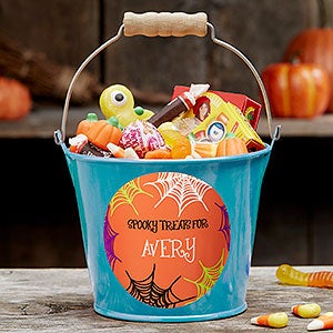 Sweets  Treats Personalized Halloween Mini Metal Bucket - Teal - 17941-T