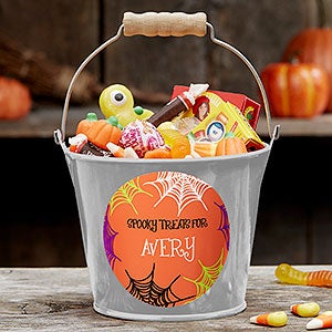 Sweets  Treats Personalized Halloween Mini Metal Bucket - Silver - 17941-S