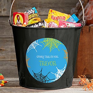 Sweets  Treats Personalized Halloween Large Metal Bucket- Black - 17941-BL