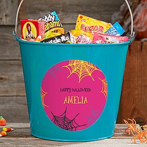Sweets & Treats Personalized Halloween Large Metal Bucket- Turquoise - 17941-TL