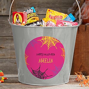 Sweets  Treats Personalized Halloween Large Metal Bucket - Silver - 17941-SL