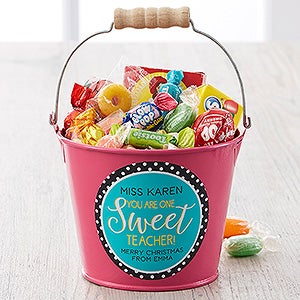 One Sweet Teacher Personalized Mini Metal Bucket - Pink - 17942-P