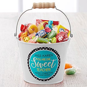 One Sweet Teacher Personalized Mini Metal Bucket - White - 17942