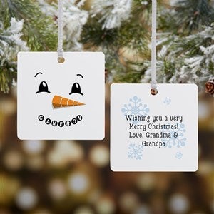 Snowman Personalized Square Photo Ornament- 2.75 Metal - 2 Sided - 17948-2M