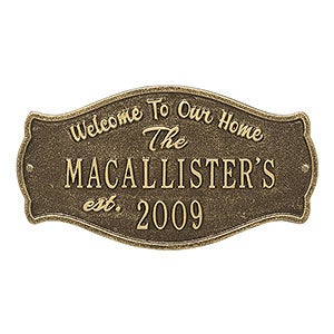 Fluted Arch Personalized Aluminum Welcome Plaque - Antique Brass - 18029D