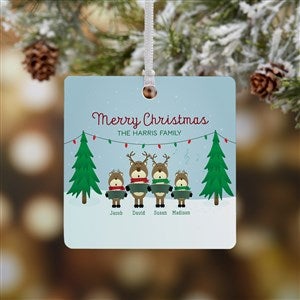Reindeer Family Personalized Square Photo Ornament- 2.75 Metal - 1 Sided - 18063-1M