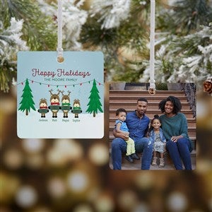 Reindeer Family Personalized Square Photo Ornament- 2.75 Metal - 2 Sided - 18063-2M