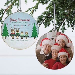 Reindeer Family Personalized Wood Photo Christmas Ornament - 18063-2W