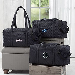 Embroidered Name Black Duffel Bags For Women - 18064-N