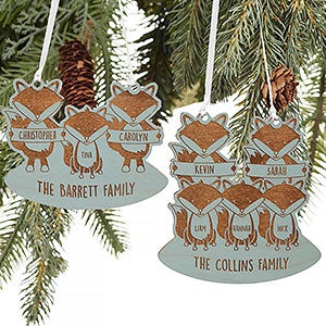 Fox Family Personalized Blue Wood Ornament - 18071-B