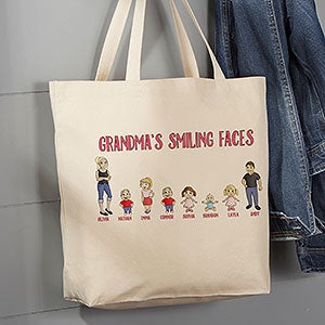 Grandchildren Characters Personalized Large Canvas Tote Bag - 18147