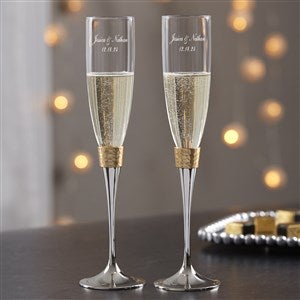 Gold Hammered Engraved Wedding Champagne Flute Set - 18167