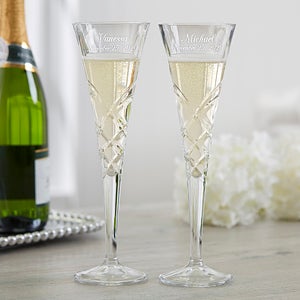 writing on champagne glasses