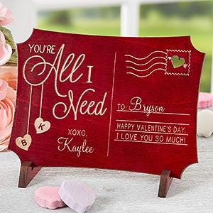 Youre All I Need Personalized Wood Postcard- Red - 18314-R