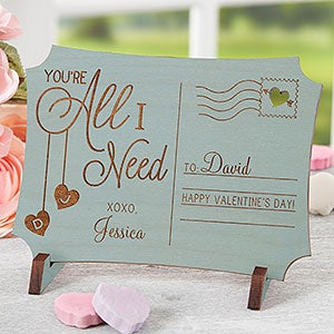 Youre All I Need Personalized Blue Stain Wood Postcard - 18314-BL