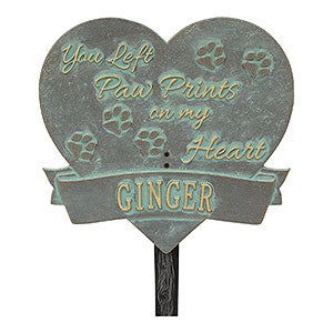 Paw Print Heart Personalized Pet Memorial Lawn Plaque - Bronze  Verdi - 18351D-BV