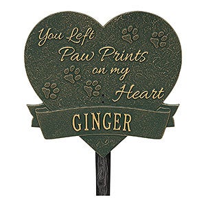 Paw Print Heart Personalized Pet Memorial Lawn Plaque - Green  Gold - 18351D-GG