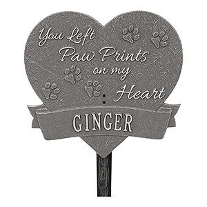 Paw Print Heart Personalized Pet Memorial Lawn Plaque - Pewter  Silver - 18351D-PS