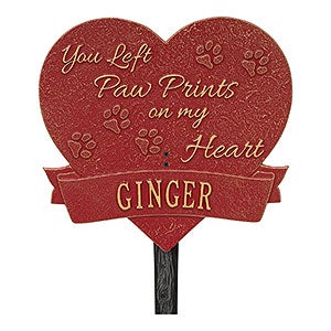 Paw Print Heart Personalized Pet Memorial Lawn Plaque - Red  Gold - 18351D-RG