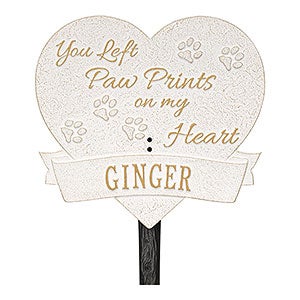 Paw Print Heart Personalized Pet Memorial Lawn Plaque - White  Gold - 18351D-WG