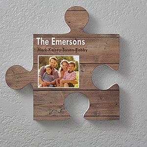 Name  Photo Personalized Puzzle Piece Wall Décor- Wood Textures - 18367