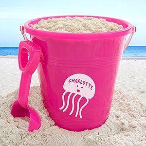 Sea Creatures Personalized Plastic Beach Pail  Shovel- Pink - 18486