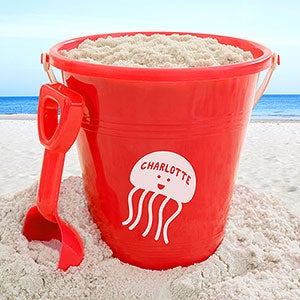 Sea Creatures Personalized Plastic Beach Pail  Shovel- Red - 18486-R