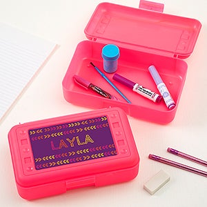 Personalized Pink Plastic Pencil Box - Stencil Name - 18513-P