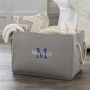 Embroidered Grey Storage Tote - Name & Initial - 18680-G