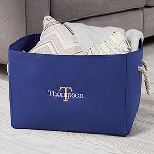 Embroidered Blue Storage Tote - Name  Initial - 18680-B