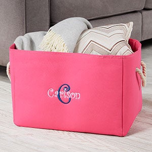 Embroidered Pink Storage Tote - Name  Initial - 18680-P