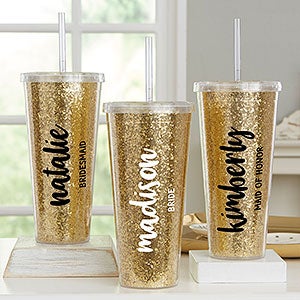 Personalized Bridal Party Tumbler 22oz - Glitter & Gold - 18820-T