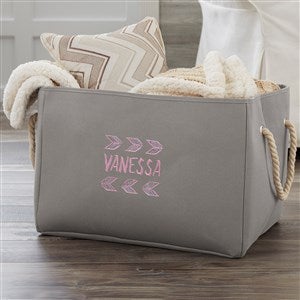 Tribal Inspired Embroidered Storage Tote- Grey - 18843-G