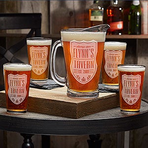 Personalized Pint Glasses with Beer Pitcher - Home Wet Bar