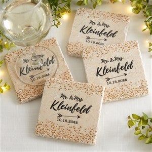 Sparkling Love Personalized Wedding Tumbled Stone Coaster Set - 18876