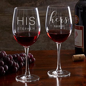 His  Hers Personalized Wine Glasses - 18880-W
