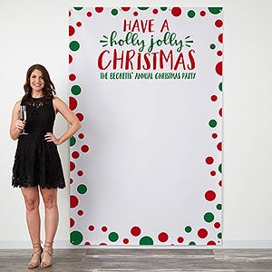 Holly Jolly Christmas Personalized Holiday Photo Backdrop - 18936