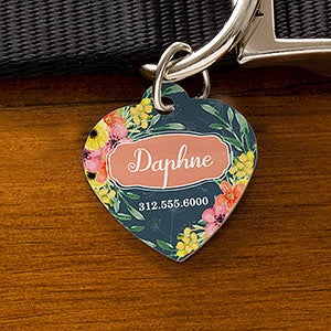 Custom Heart Shaped Dog Tags - Floral Designs - 19037-H
