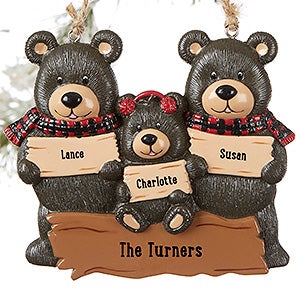 Holiday Bear Family 3 Names Personalized Ornament - 19063-3