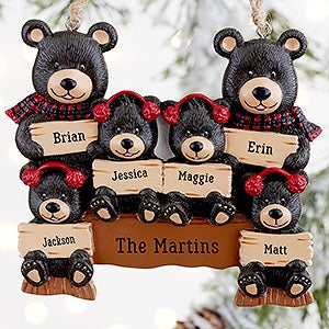 Holiday Bear Family 6 Names Personalized Ornament - 19063-6