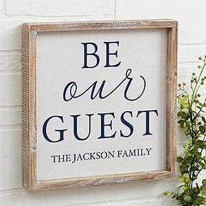 Be Our Guest Personalized Whitewashed Barnwood Frame Wall Art- 12 x 12 - 19274-12x12